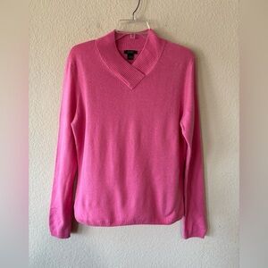 Prive Sweater 100% Cashmere V-Neck Ribbed Collar Pink Size L‎